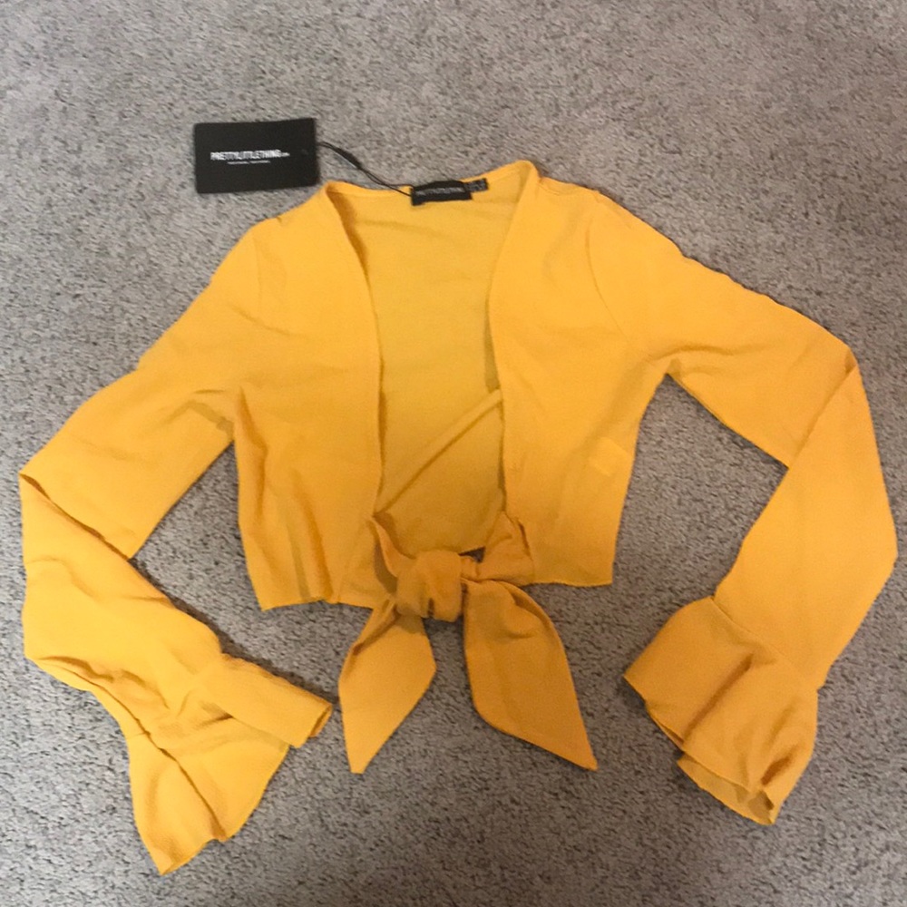 Yellow Tied Long Sleeve Crop Top